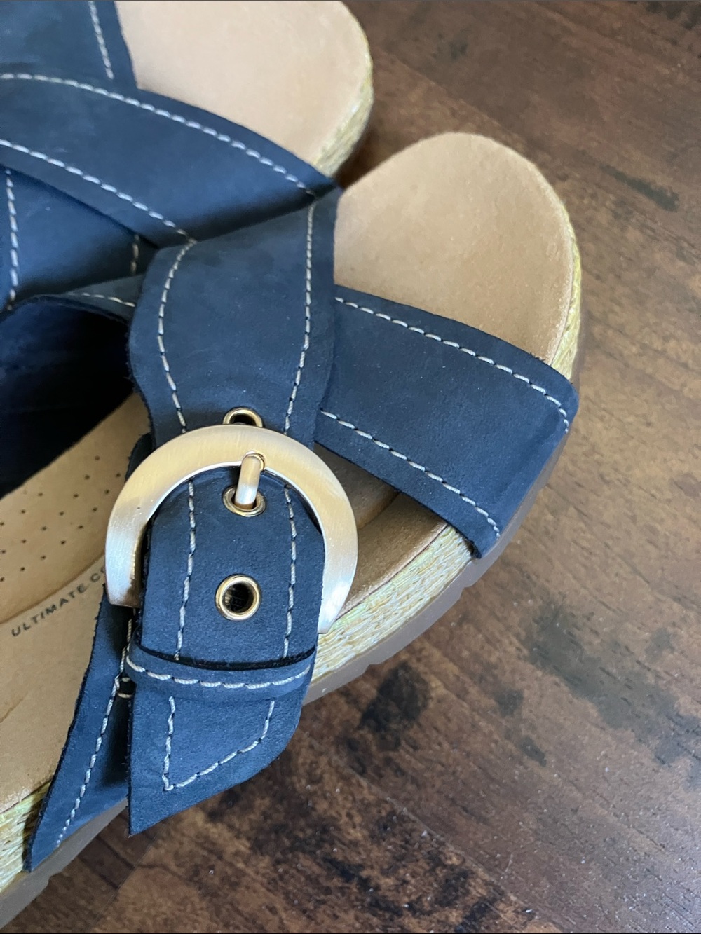 Clarks Collection Reileigh May leather sandals in navy blue size US 6 - Picture 5 of 8